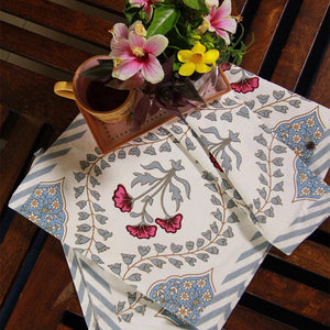 Pink Hibiscus on Blue Table Runner - Moriyo Decor