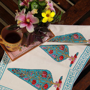 Pink Gulbahaar on Turquoise Table Runner - Moriyo Decor