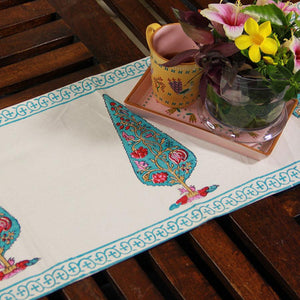 Pink Gulbahaar on Turquoise Table Runner - Moriyo Decor